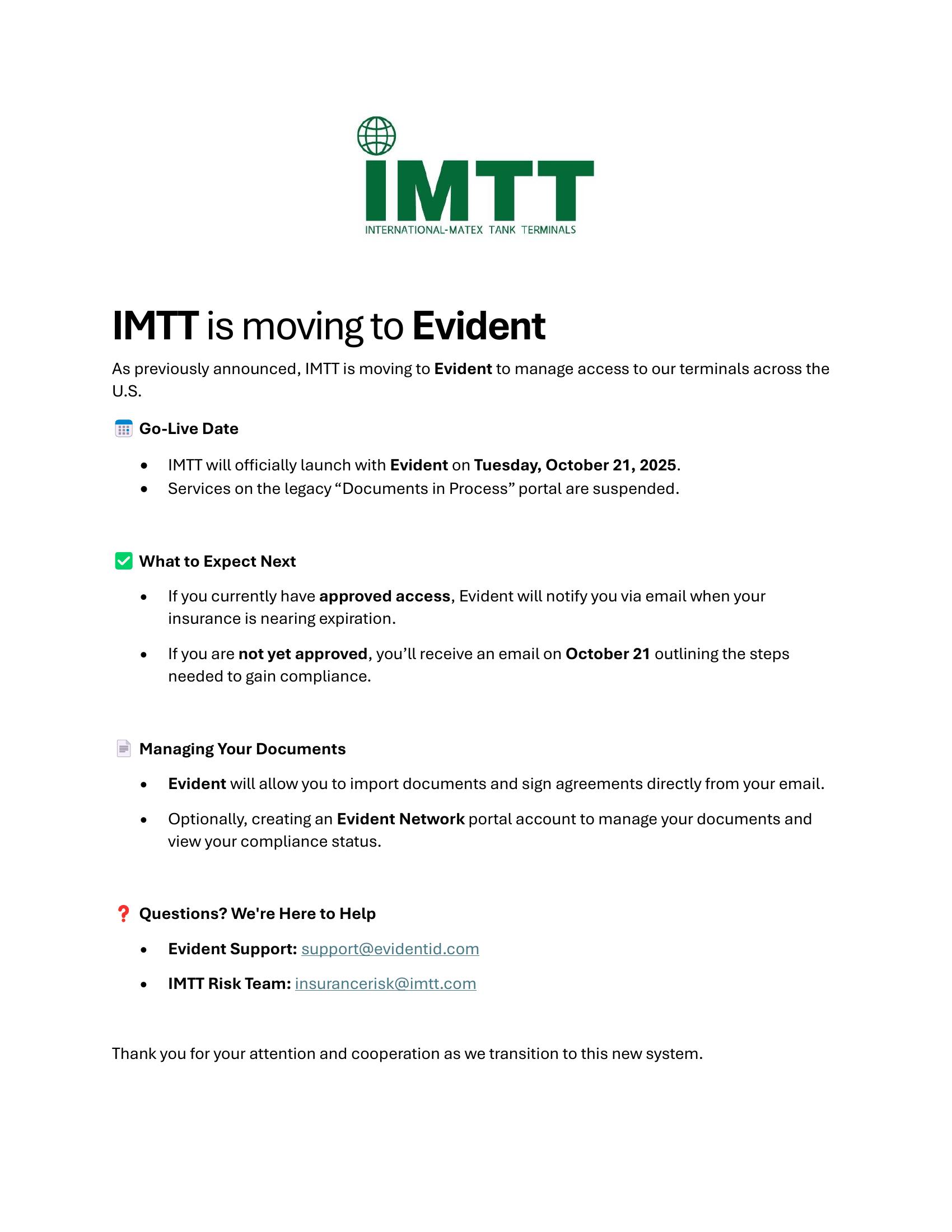 IMTT is moving to Evident announcement